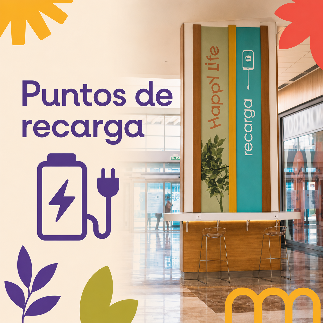 Punto de carga dispositivos electrónicos USB
